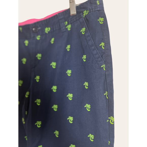 Lilly Pulitzer Navy Palm Tree Embroidered Mid Rise Cropped Capri Pants Size 10 - Picture 4 of 7